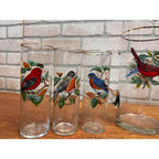 Vintage West Virginia Glass Co. Water Pitcher and Glasses with Song Birds 7pc Set