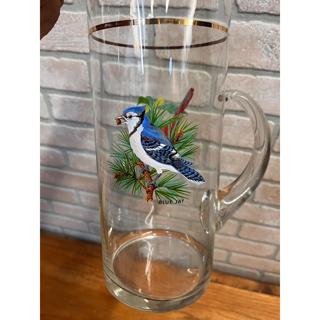 Vintage West Virginia Glass Co. Water Pitcher and Glasses with Song Birds 7pc Set