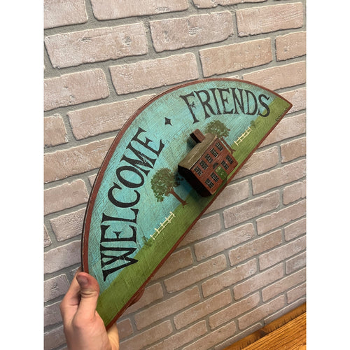 Vintage Hand Made Painted Wooden Welcome Sign by R Holland Primitive Decot Cottage