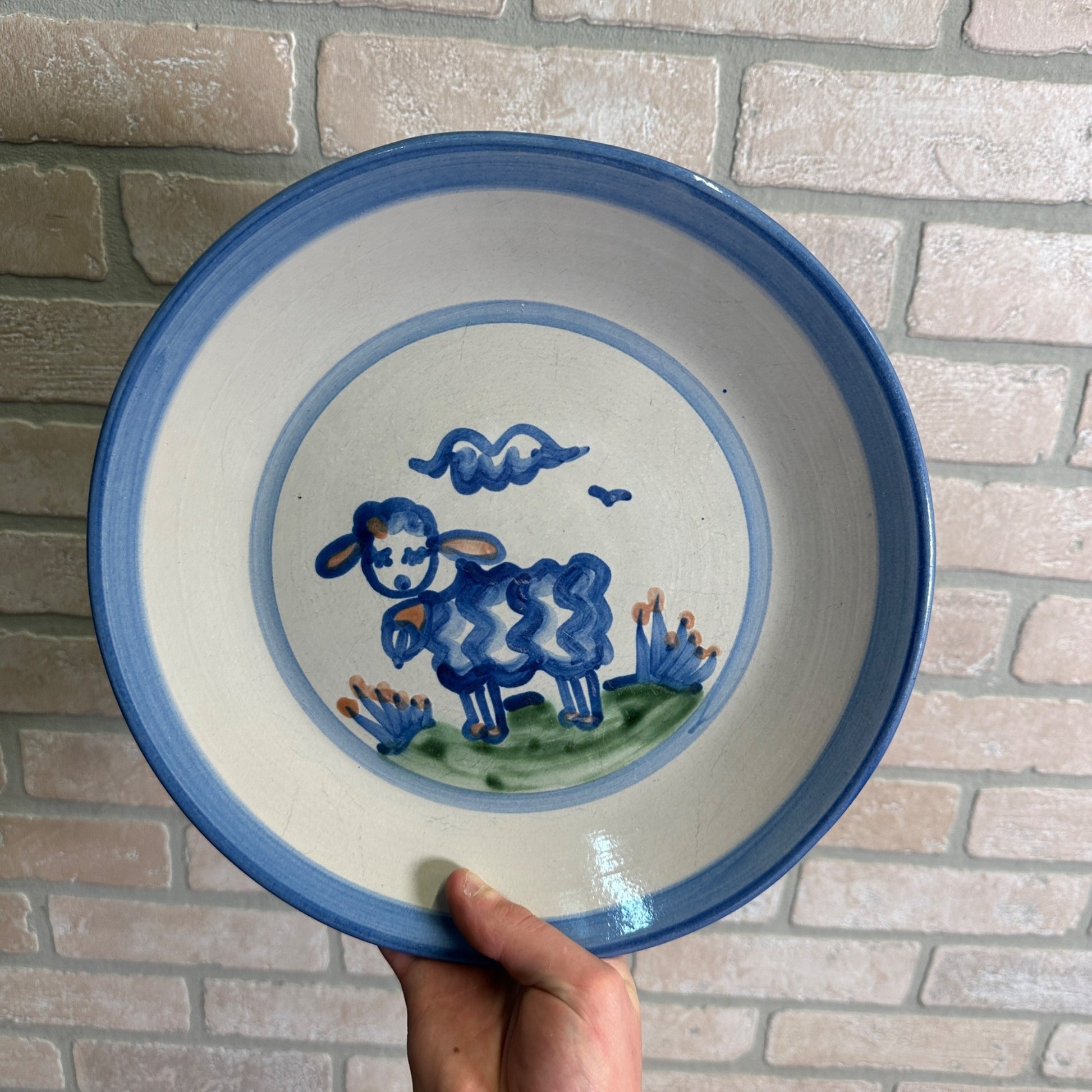 Vintage M.A. Hadley Art Pottery 11-3/4" Dinner Plate Stoneware Lamb