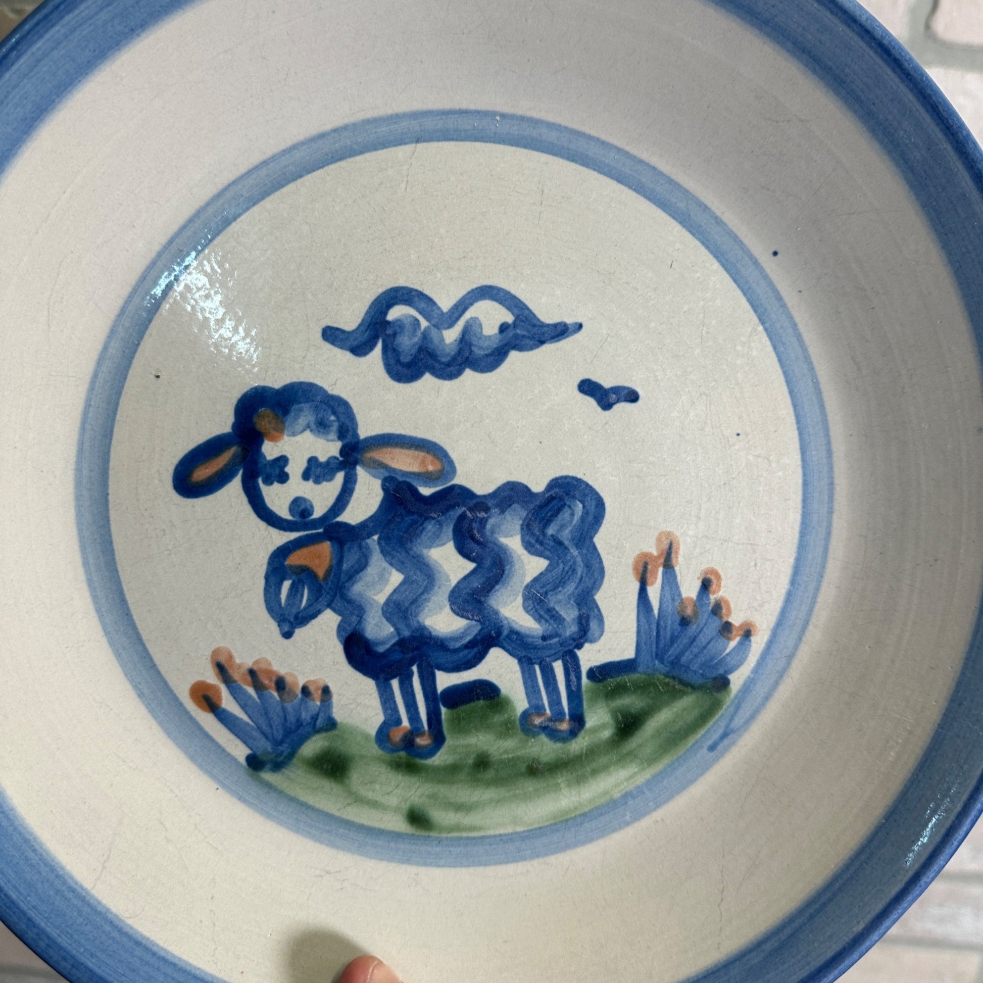 Vintage M.A. Hadley Art Pottery 11-3/4" Dinner Plate Stoneware Lamb