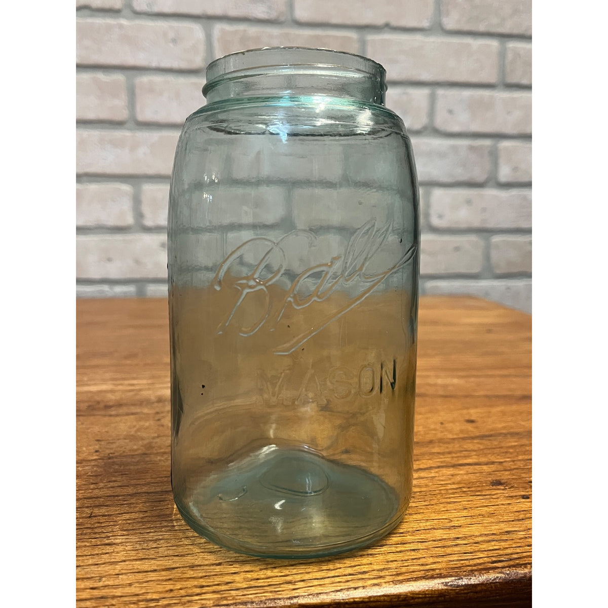 Vintage Blue Glass Ball Mason Jar Quart (Underscore Returned Script) Crude Primitive Kitchen Decor