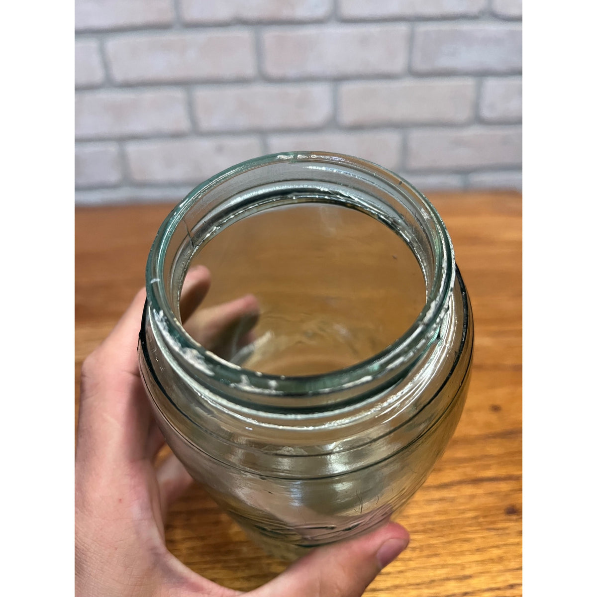 Vintage Blue Glass Ball Mason Jar Quart (Underscore Returned Script) Crude Primitive Kitchen Decor