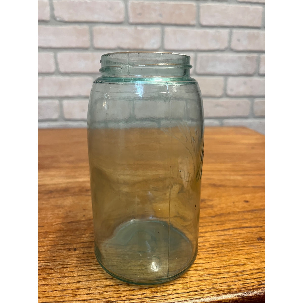 Vintage Blue Glass Ball Mason Jar Quart (Underscore Returned Script) Crude Primitive Kitchen Decor