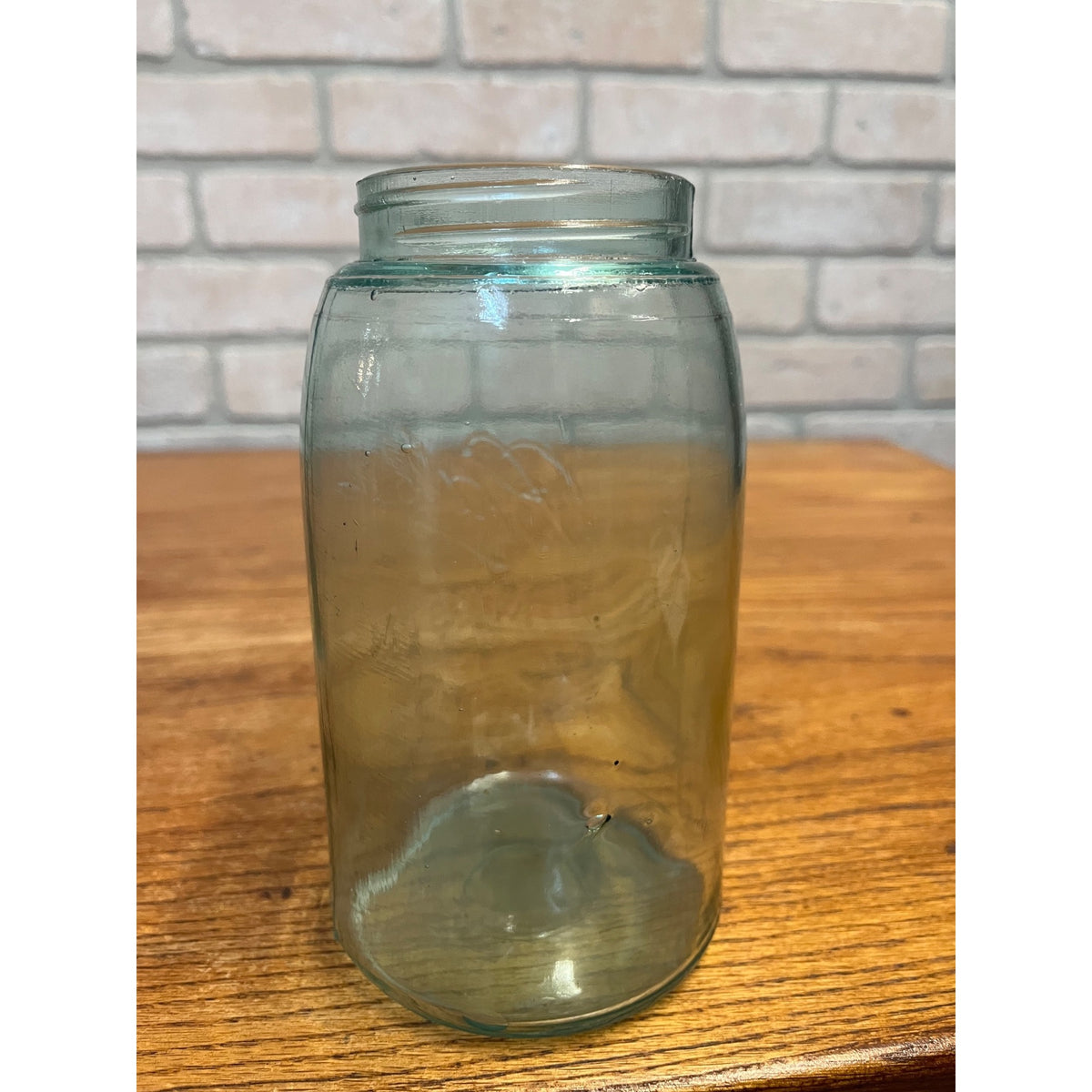 Vintage Blue Glass Ball Mason Jar Quart (Underscore Returned Script) Crude Primitive Kitchen Decor