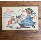 Vintage 1925 Christmas Postcard w/ Christmas Seal Tied - Girl Doll Xmas Tree
