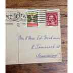 Vintage 1925 Christmas Postcard w/ Christmas Seal Tied - Girl Doll Xmas Tree