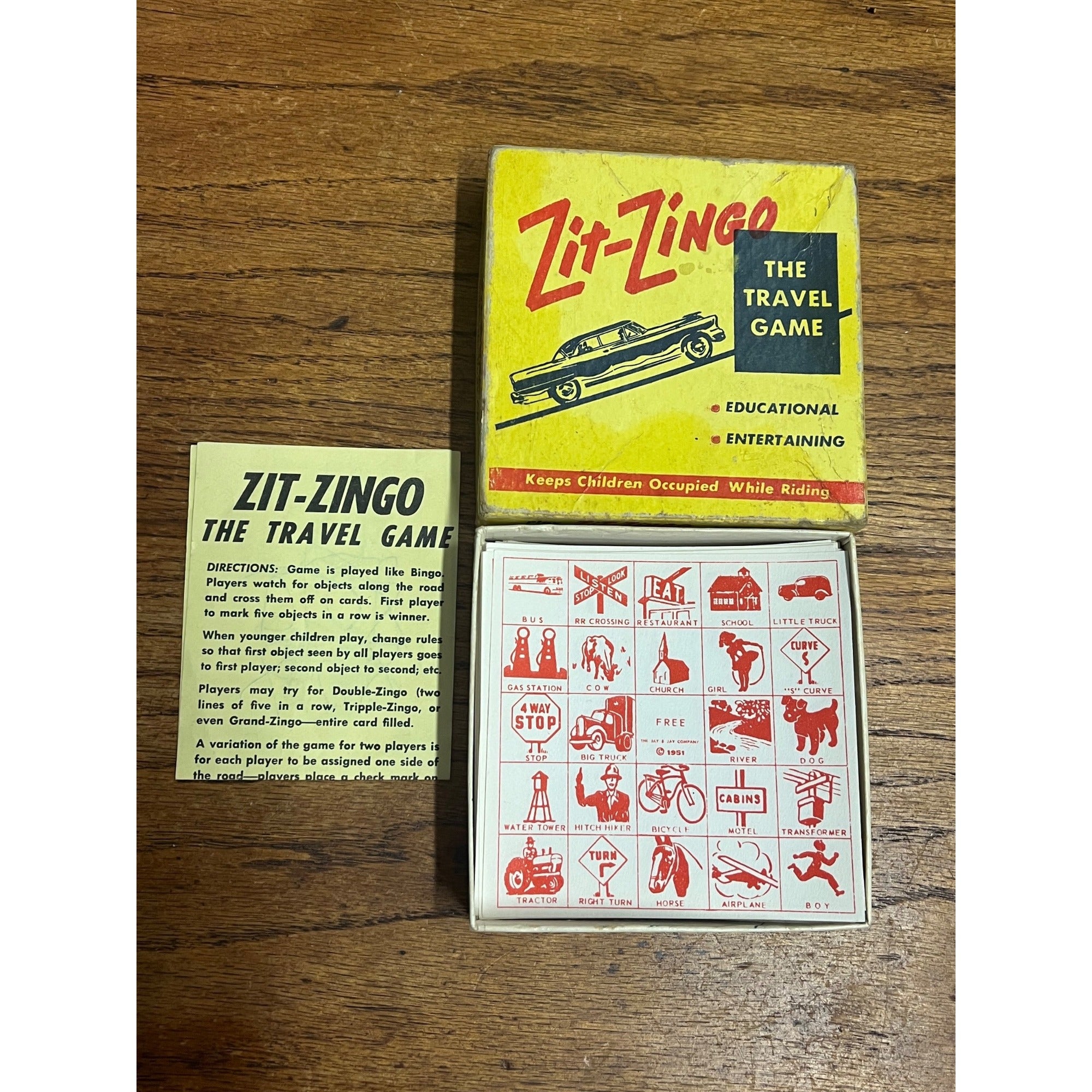 Vintage Zit-Zingo Travel Game Bingo-Style Entertainment for Car Rides The Jay and Jay Company Lombard, Illinois Circa 1954