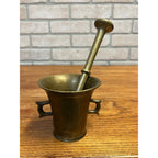 Vintage Double-Handled Solid Brass Mortar and Pestle Set