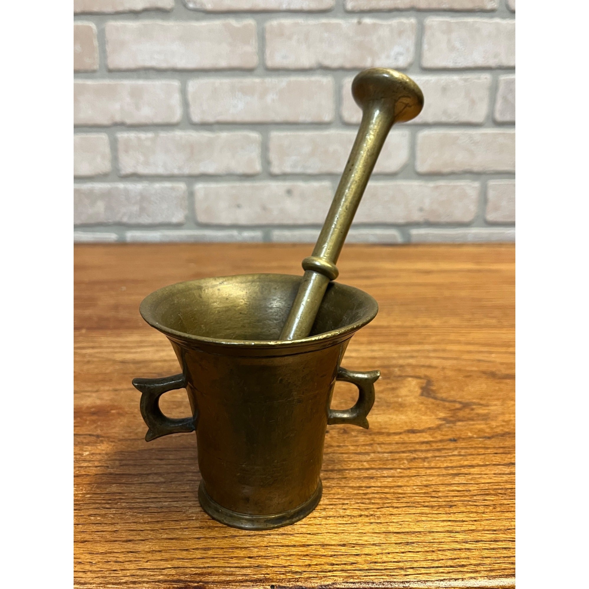 Vintage Double-Handled Solid Brass Mortar and Pestle Set