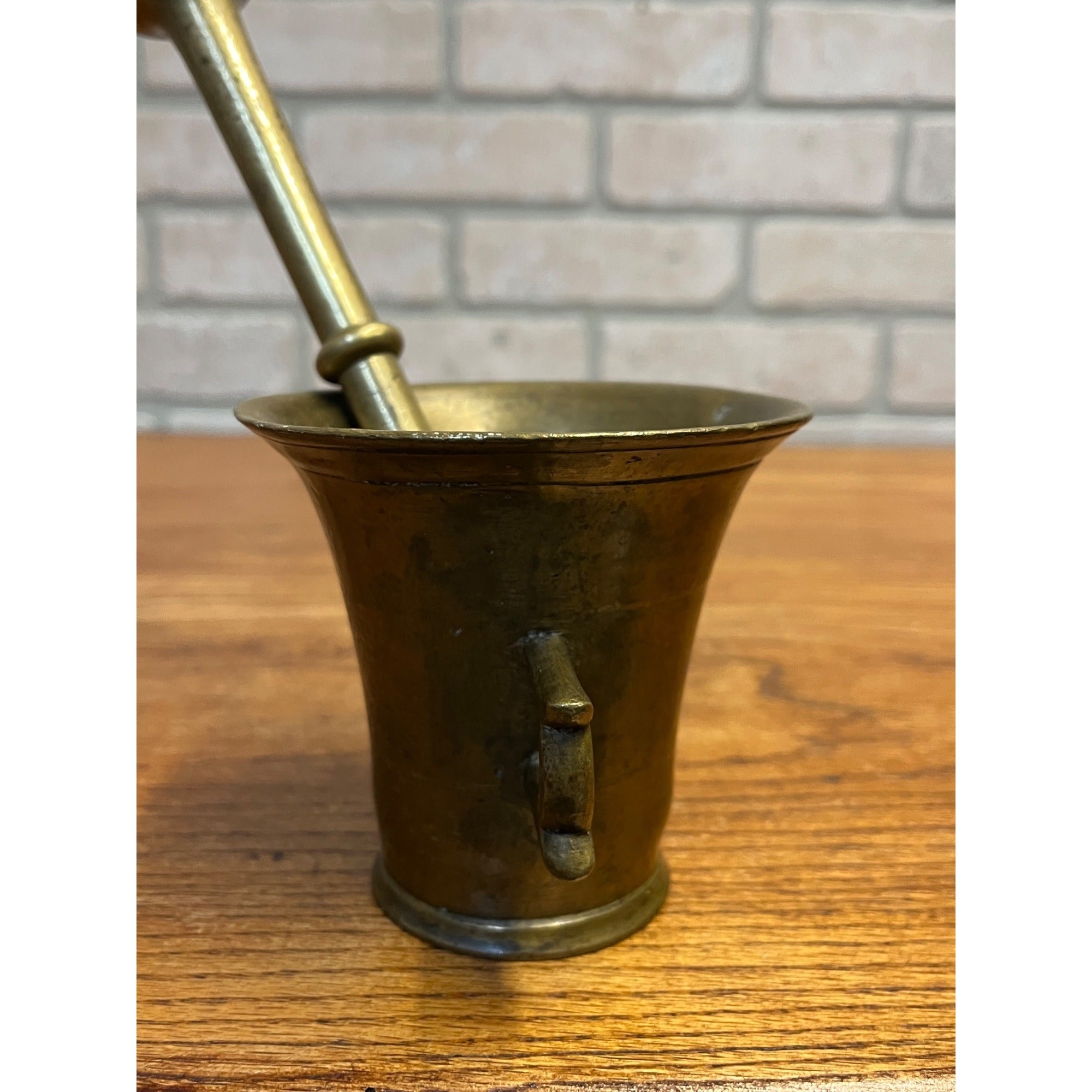 Vintage Double-Handled Solid Brass Mortar and Pestle Set