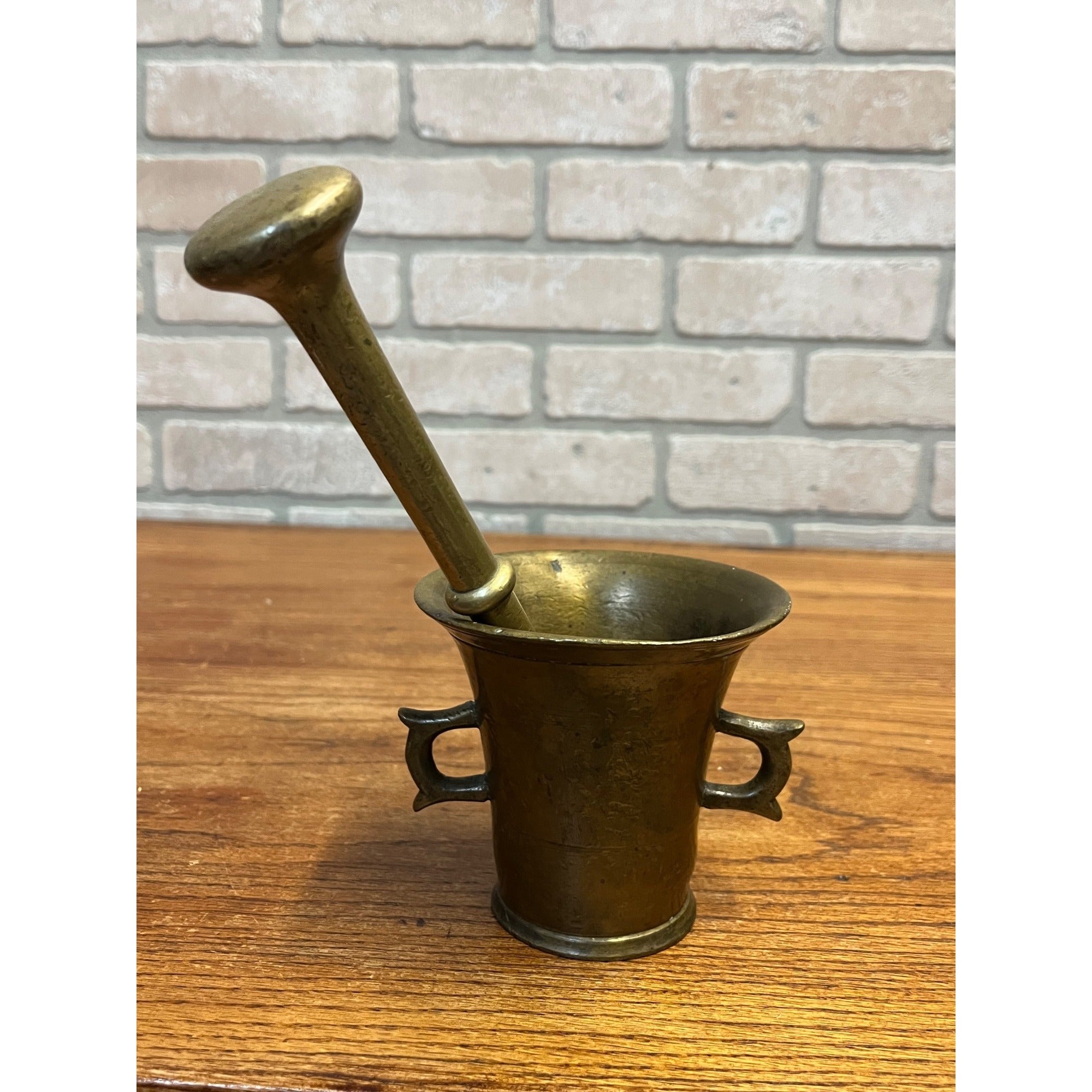 Vintage Double-Handled Solid Brass Mortar and Pestle Set