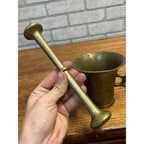 Vintage Double-Handled Solid Brass Mortar and Pestle Set