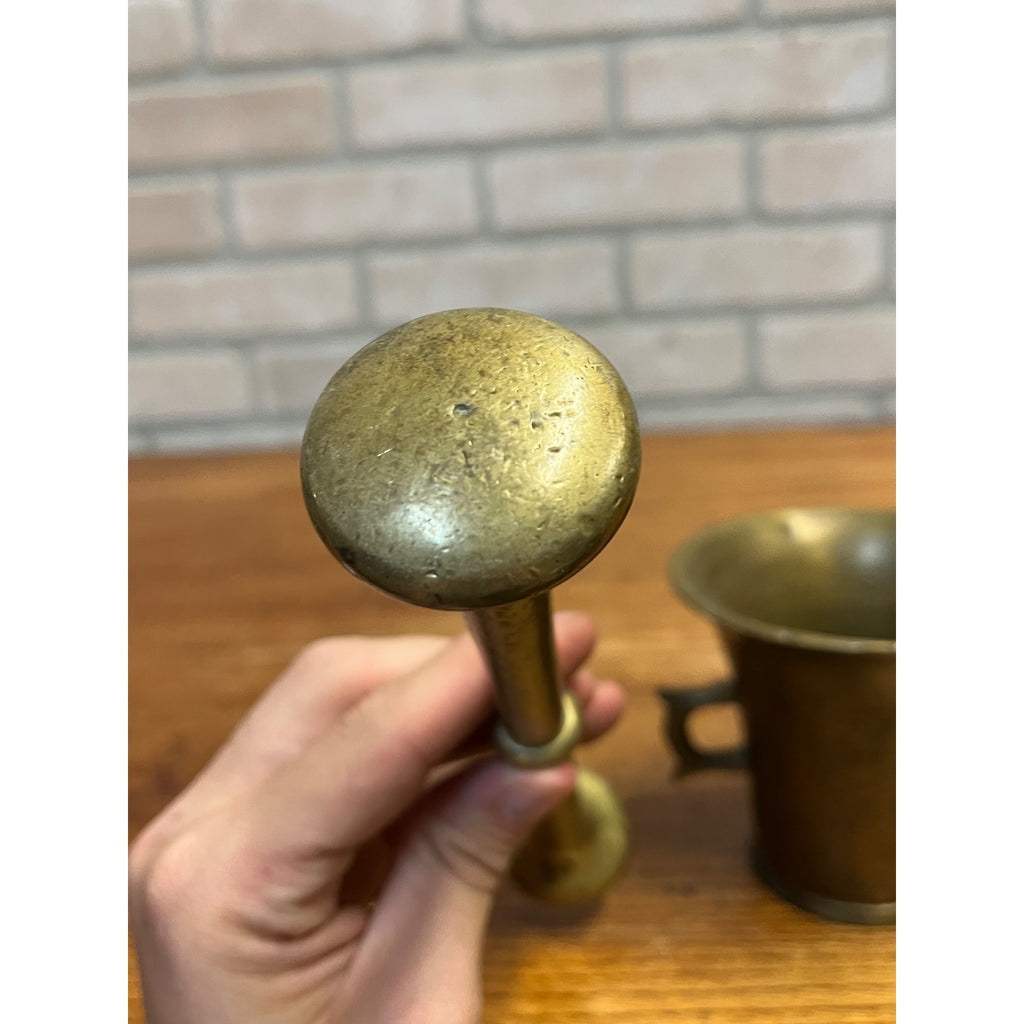 Vintage Double-Handled Solid Brass Mortar and Pestle Set