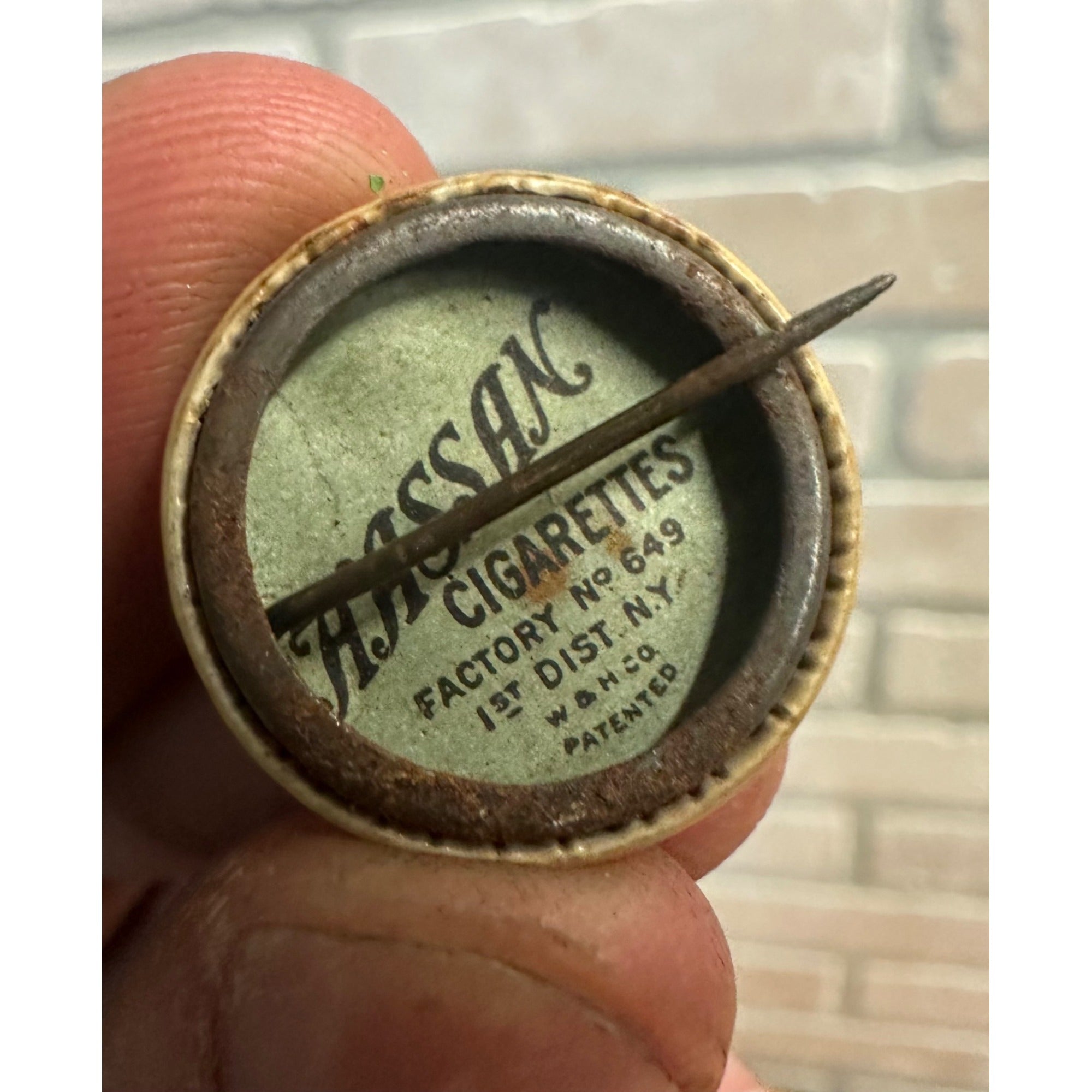 Vintage 1900s Hassan Cigarettes Cartoon Humor Button Pin Premium Advertising