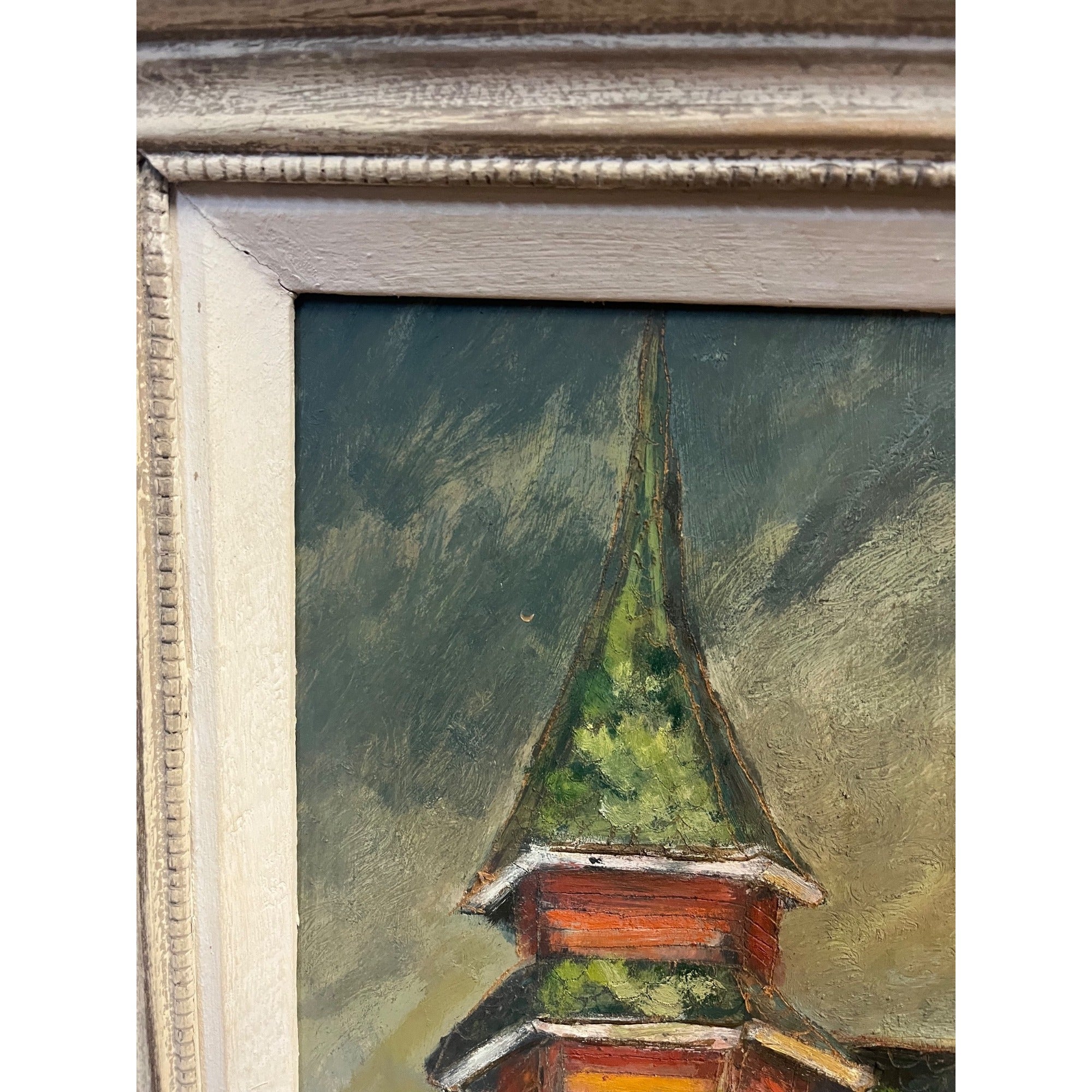 Vintage Framed Oil on Board Painting 1954 Milwaukee, WI Corner Drug Store Street Scene MCM Wisconsin Art
