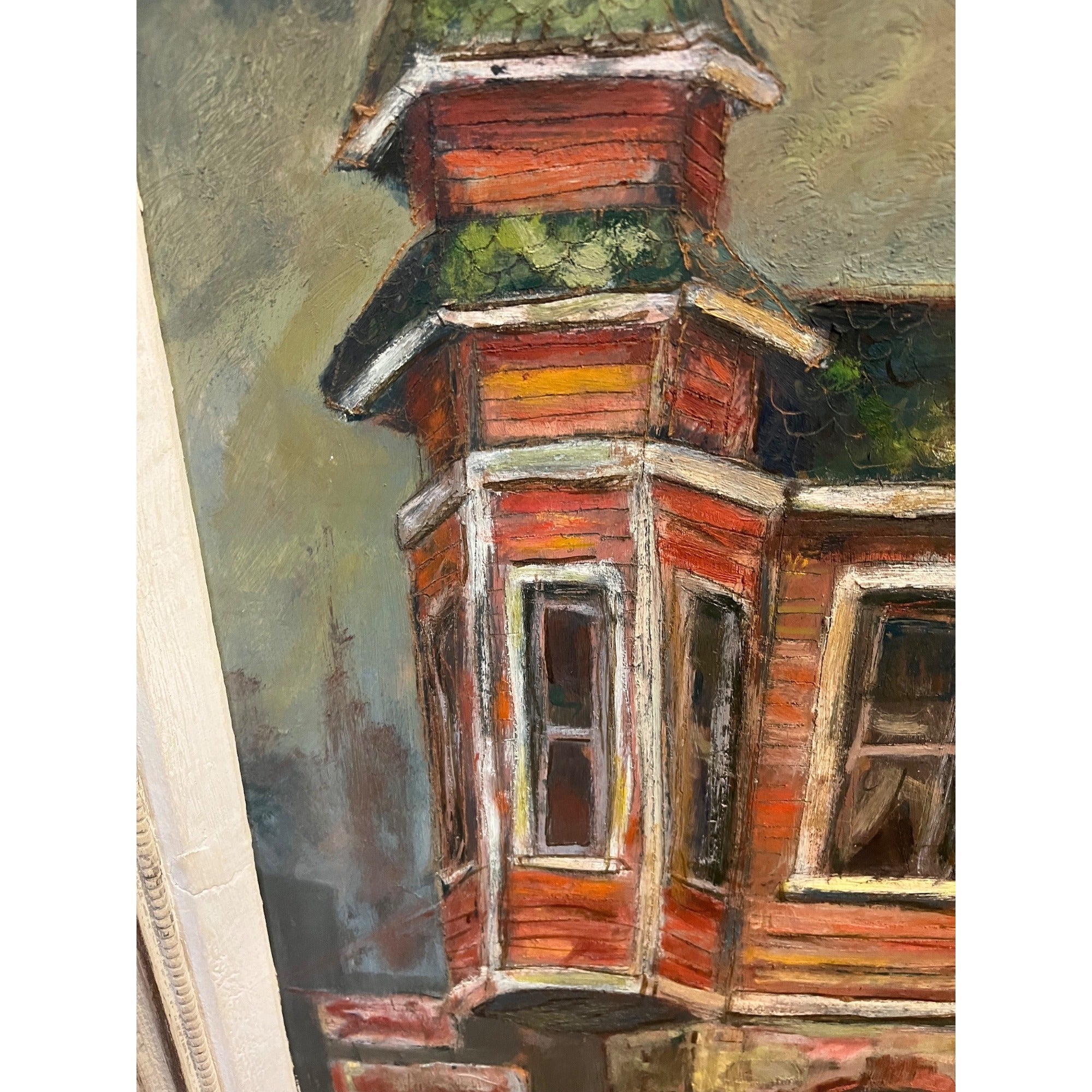 Vintage Framed Oil on Board Painting 1954 Milwaukee, WI Corner Drug Store Street Scene MCM Wisconsin Art