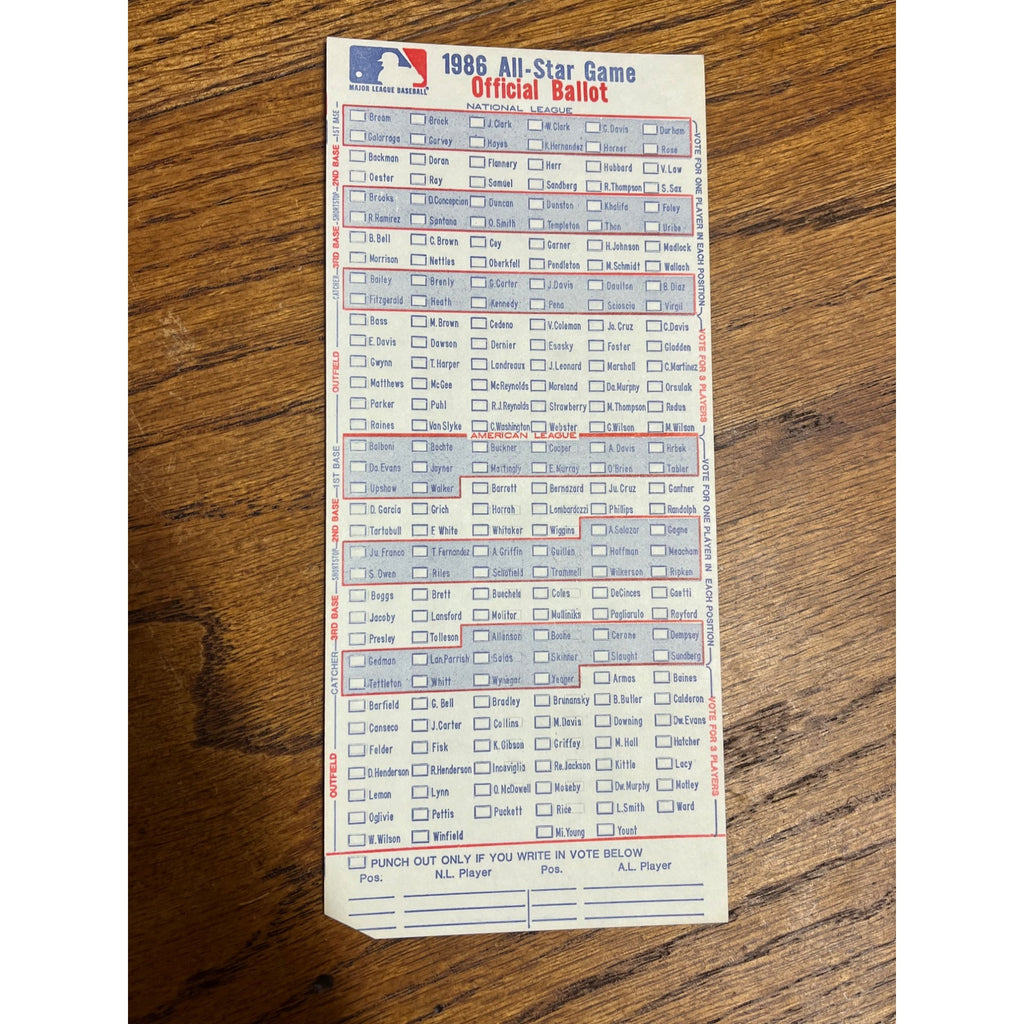 Vintage 1986 Official MLB All-Star Voting Ballot Unused - Houston