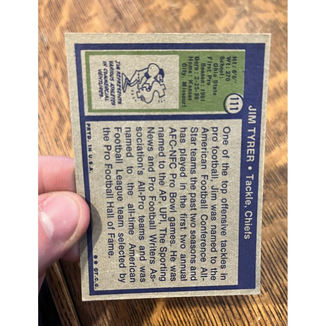 1972 Topps Football #111 Jim Tyrer Kansas City Chiefs VG/Good