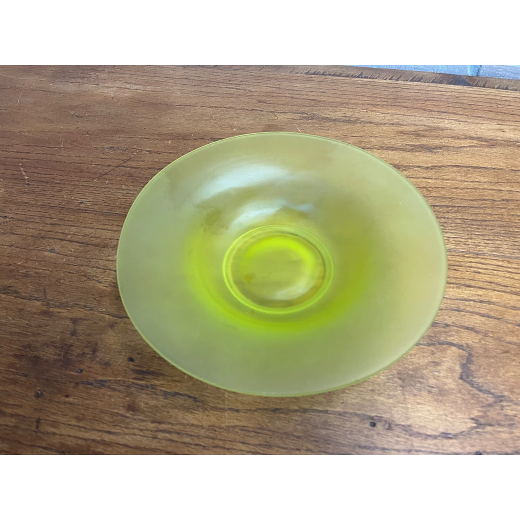 Vintage Tiffin Glass Co Canary Yellow Satin Frosted Uranium 10.25" Bowl