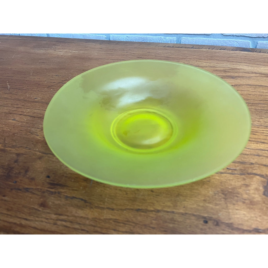 Vintage Tiffin Glass Co Canary Yellow Satin Frosted Uranium 10.25" Bowl