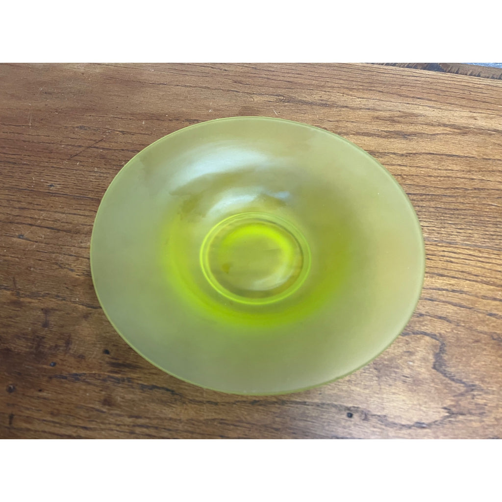 Vintage Tiffin Glass Co Canary Yellow Satin Frosted Uranium 10.25" Bowl