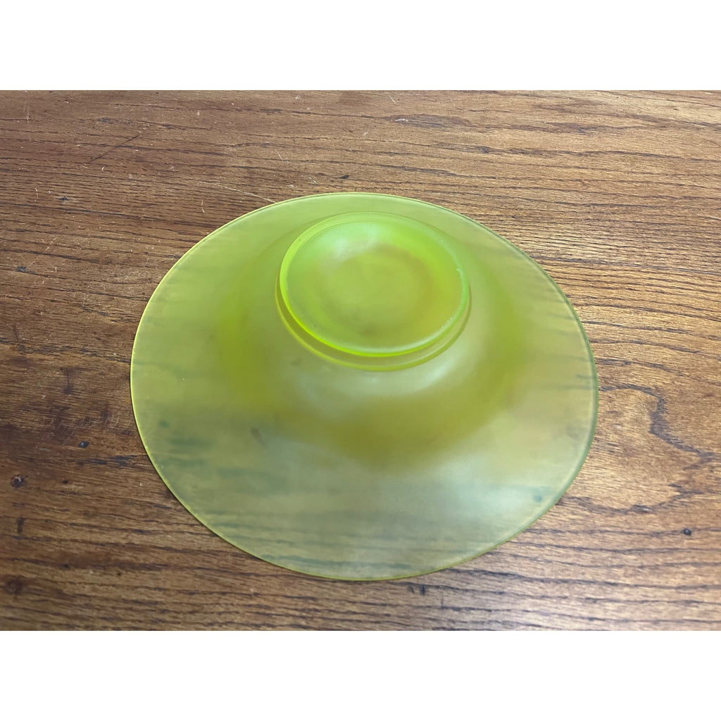 Vintage Tiffin Glass Co Canary Yellow Satin Frosted Uranium 10.25" Bowl