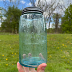 Antique Blue Aqua Mason Jar Shepard Hook Quart Canning Jar #26 W/ Lid