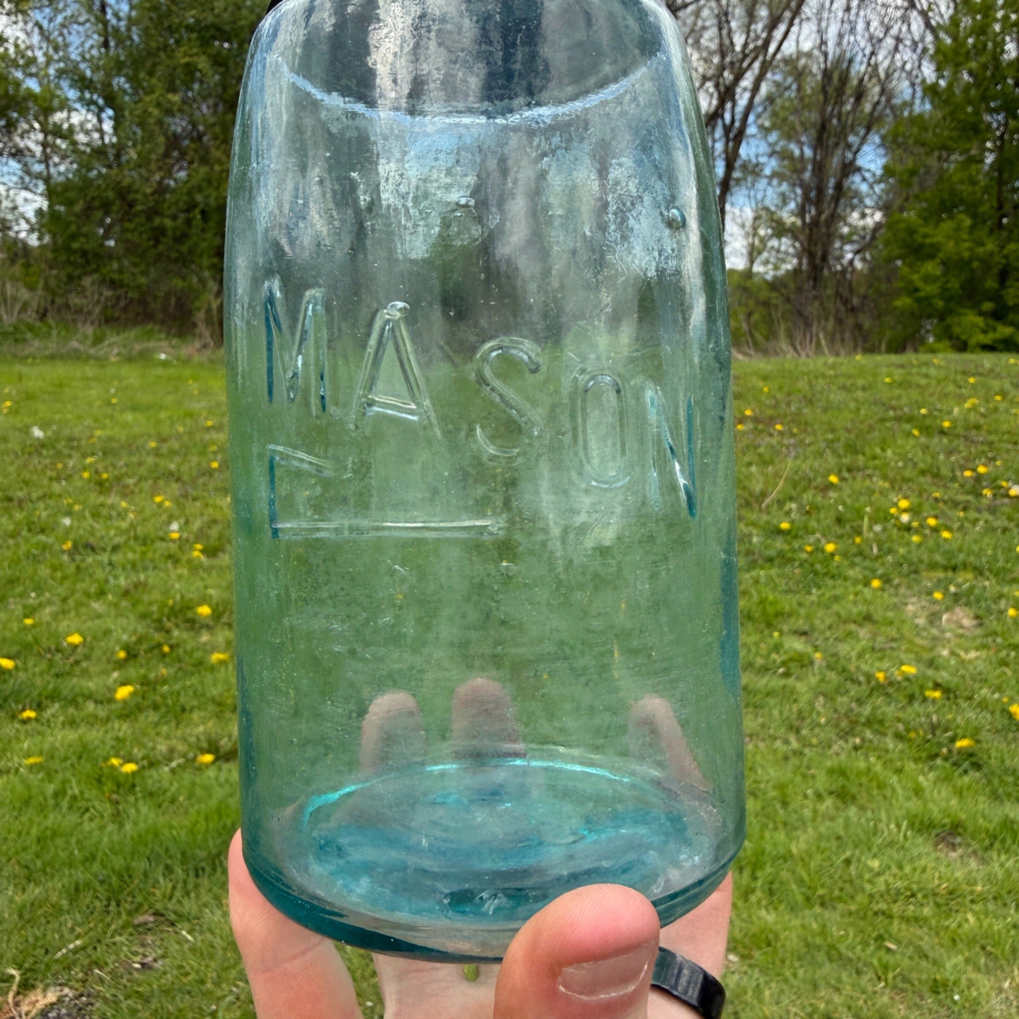Antique Blue Aqua Mason Jar Shepard Hook Quart Canning Jar #26 W/ Lid