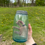 Antique Blue Aqua Mason Jar Shepard Hook Quart Canning Jar #26 W/ Lid