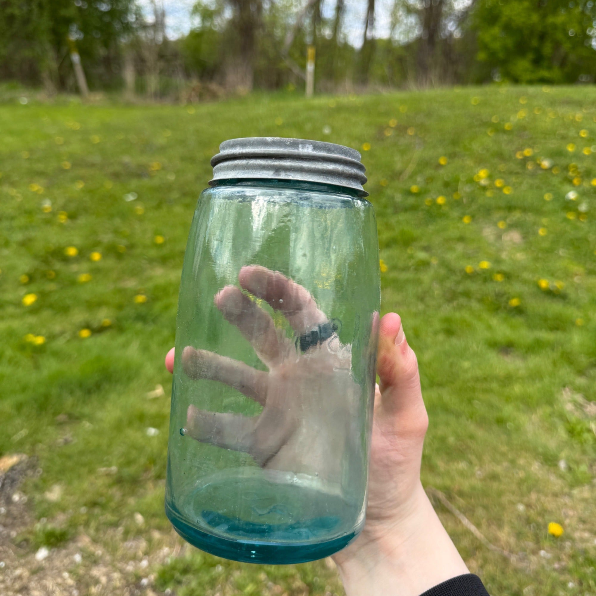 Antique Blue Aqua Mason Jar Shepard Hook Quart Canning Jar #26 W/ Lid