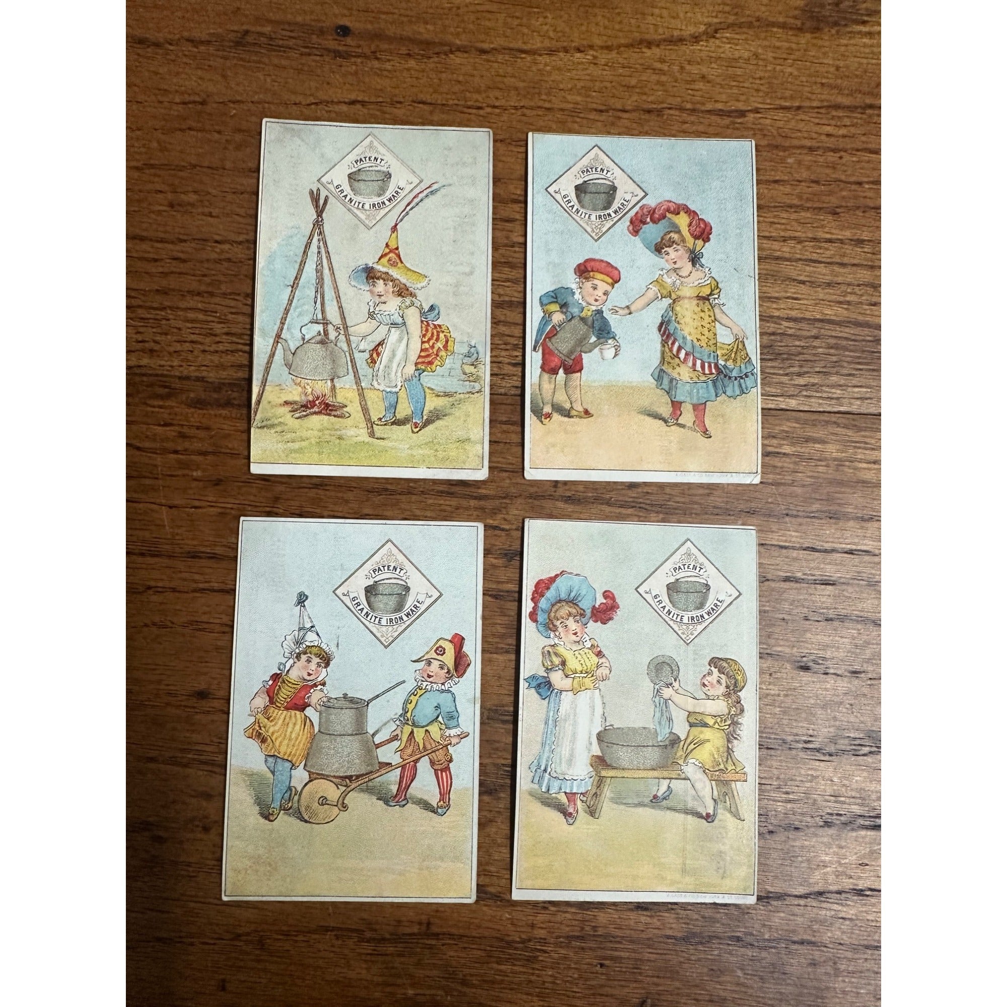 Victorian Granite Iron Ware Trade Cards 1890s Advertising (4) Enamelware Cast Iron