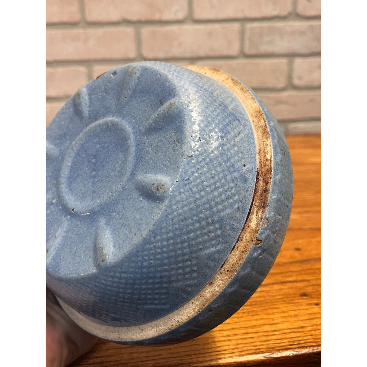 Antique Roseville Venetian Light Blue Stoneware Mixing Bowl 7" Early Primitive