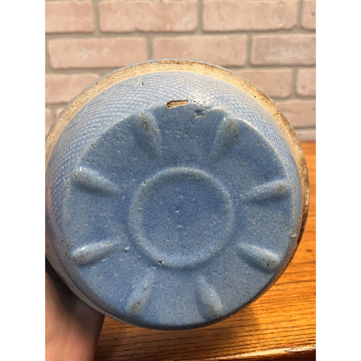 Antique Roseville Venetian Light Blue Stoneware Mixing Bowl 7" Early Primitive