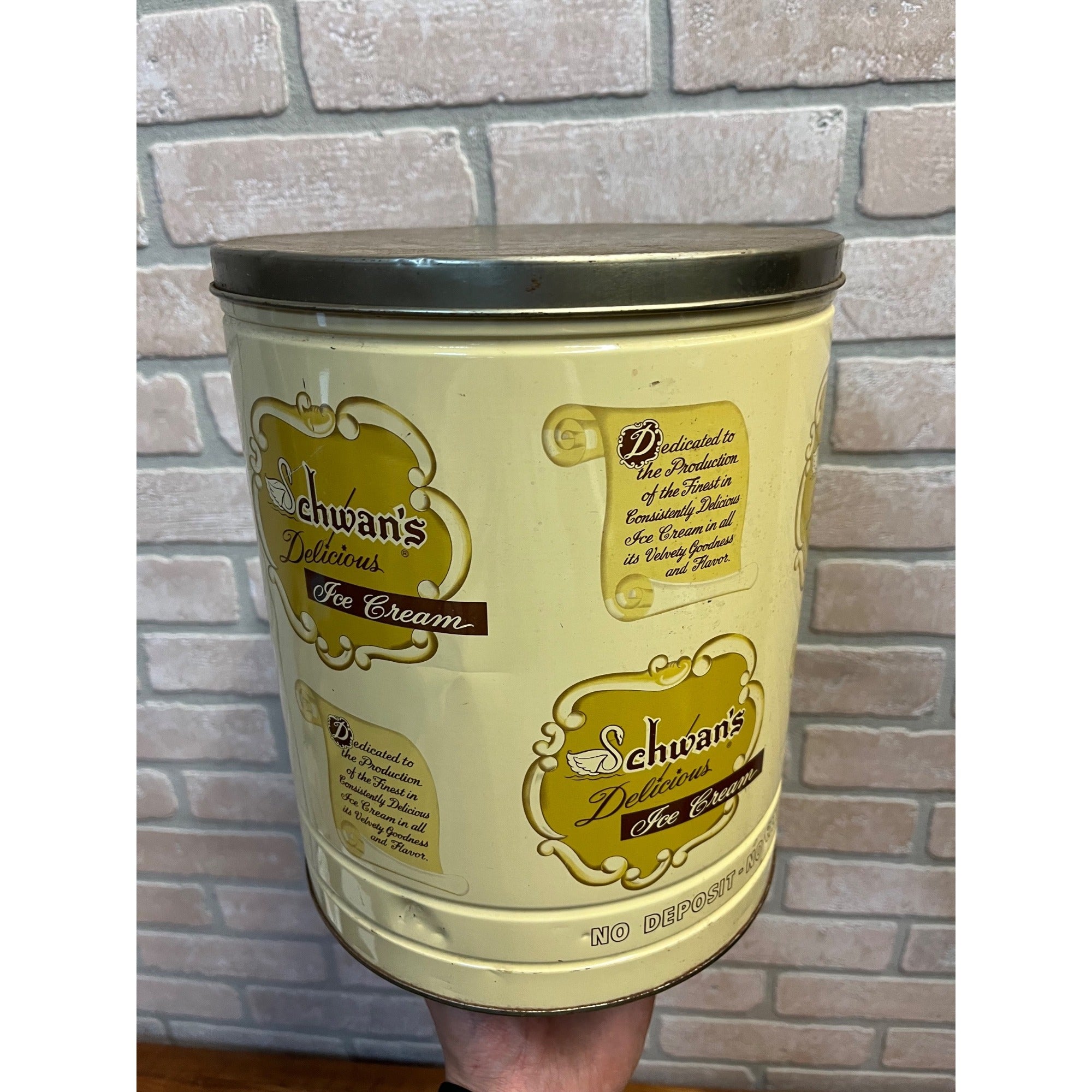 Vintage Schwans 2.5 Gallon Ice Cream Tin Can Container- Returnable Kitchen Decor