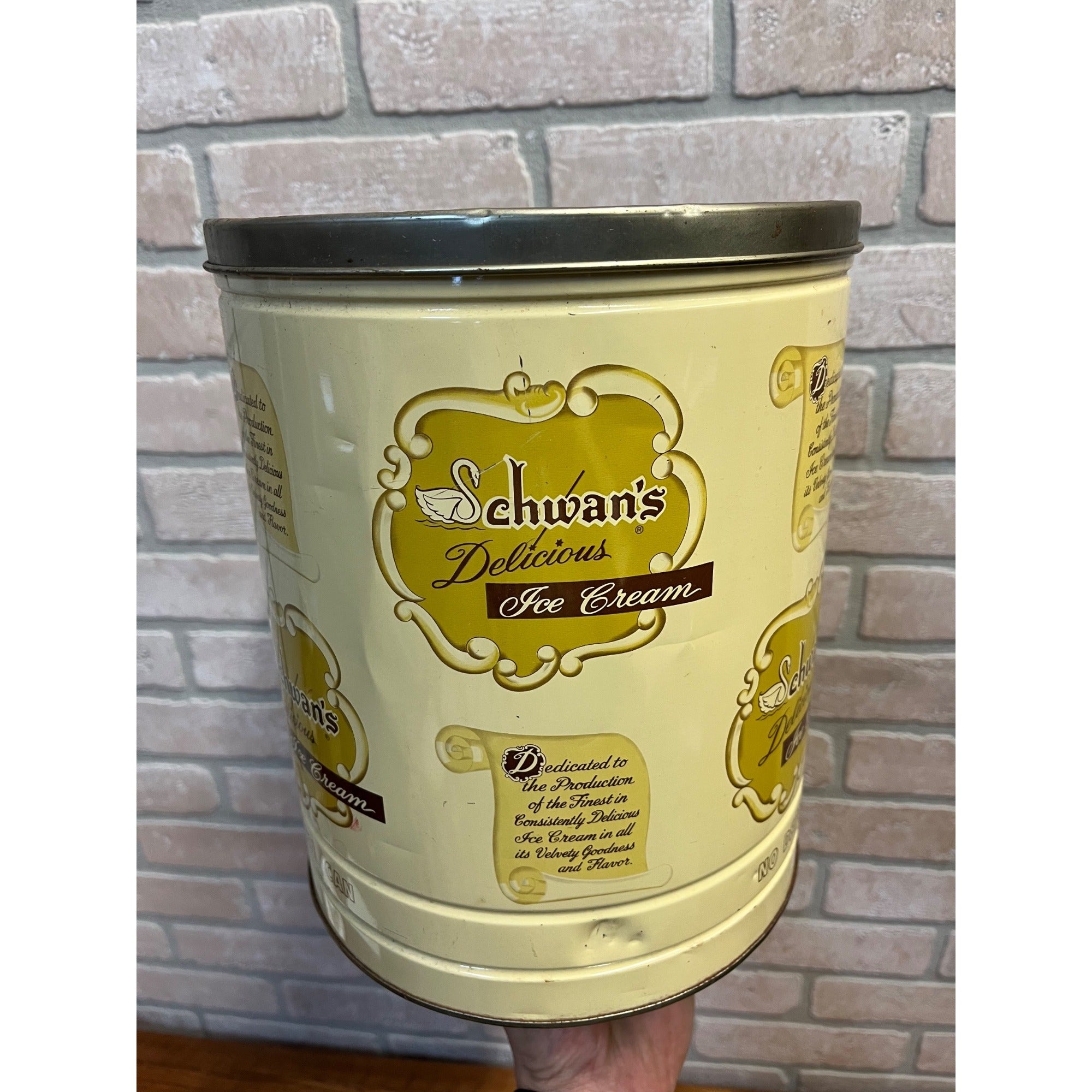 Vintage Schwans 2.5 Gallon Ice Cream Tin Can Container- Returnable Kitchen Decor