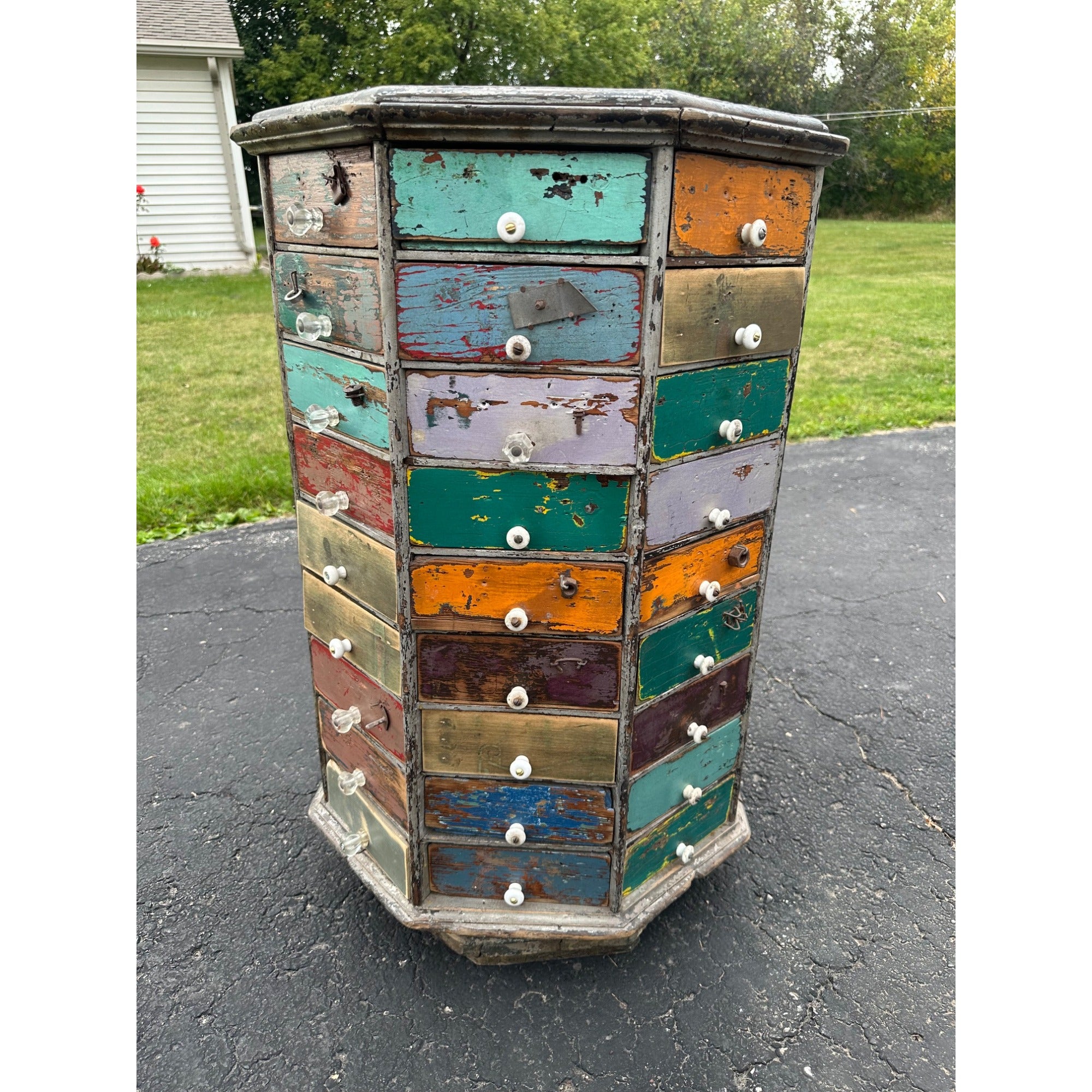 Antique Multicolor Rotating Parts Cabinet Hardware General Store Octagonal