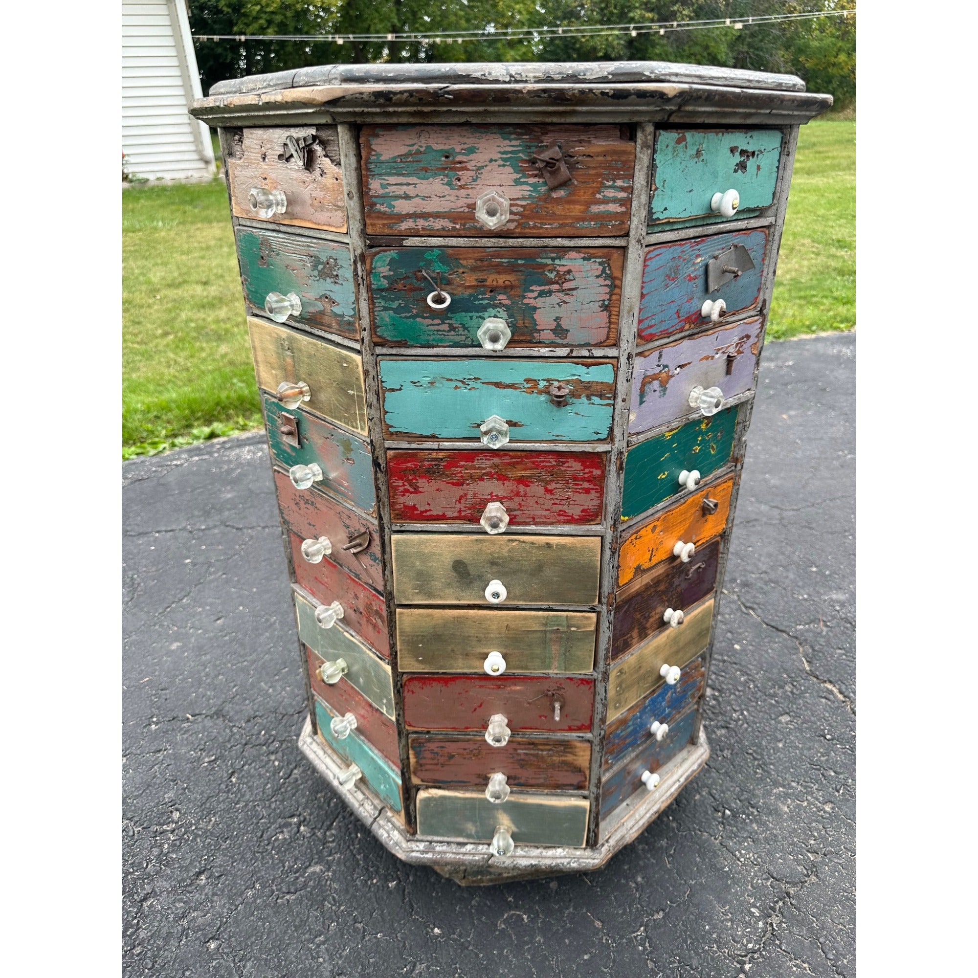 Antique Multicolor Rotating Parts Cabinet Hardware General Store Octagonal