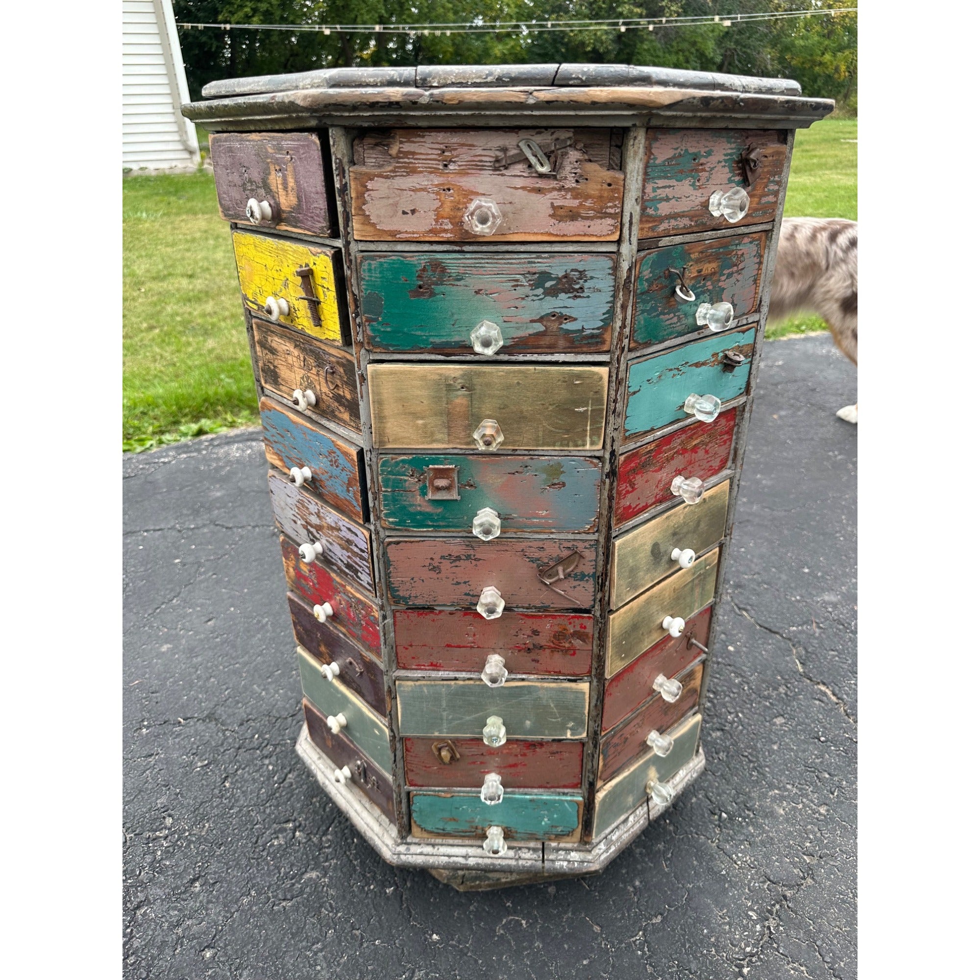 Antique Multicolor Rotating Parts Cabinet Hardware General Store Octagonal