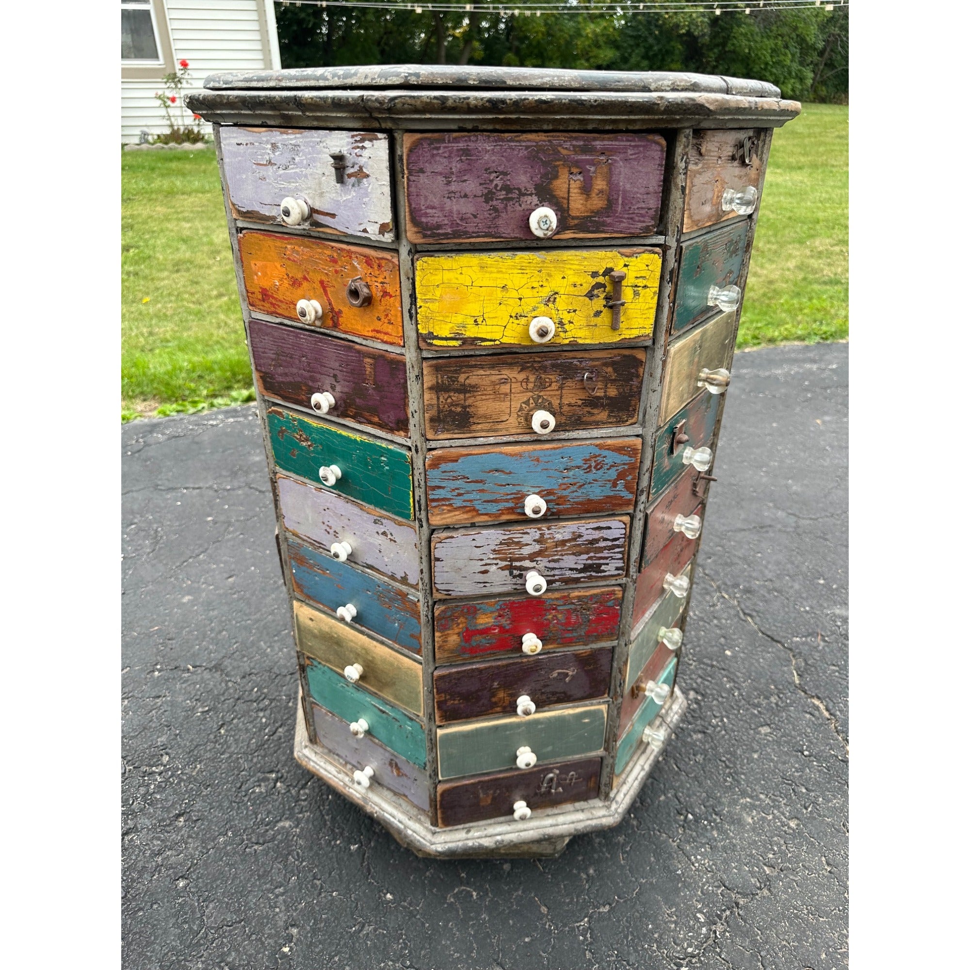Antique Multicolor Rotating Parts Cabinet Hardware General Store Octagonal