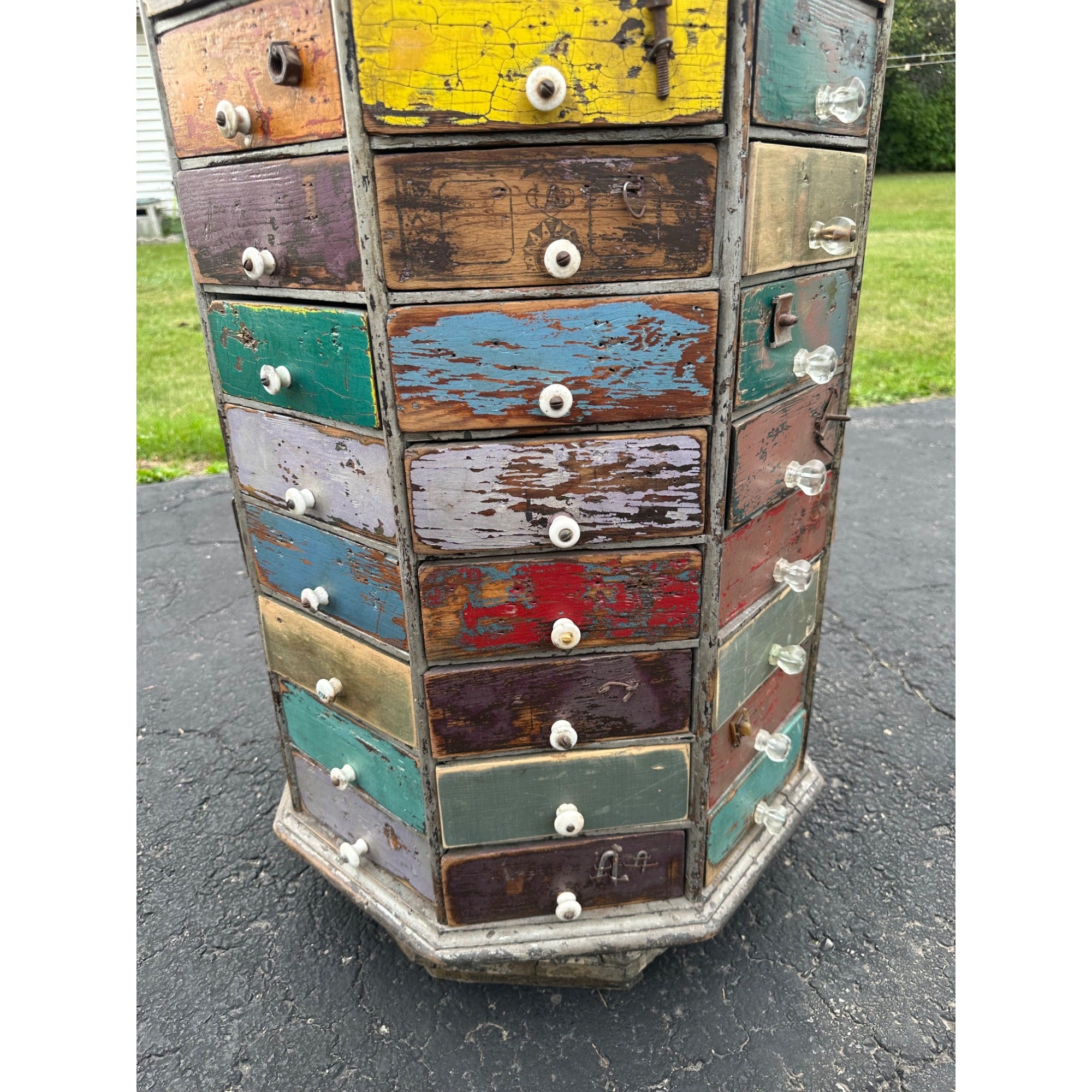 Antique Multicolor Rotating Parts Cabinet Hardware General Store Octagonal