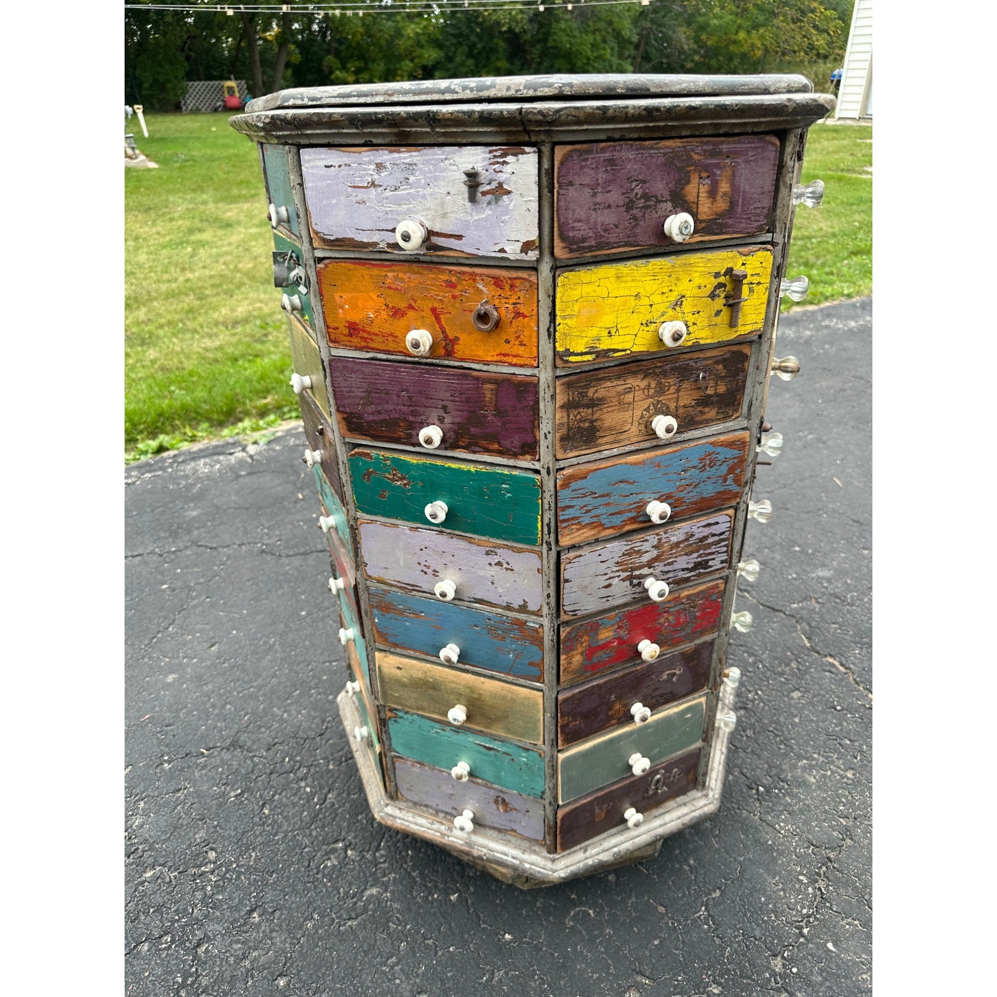 Antique Multicolor Rotating Parts Cabinet Hardware General Store Octagonal