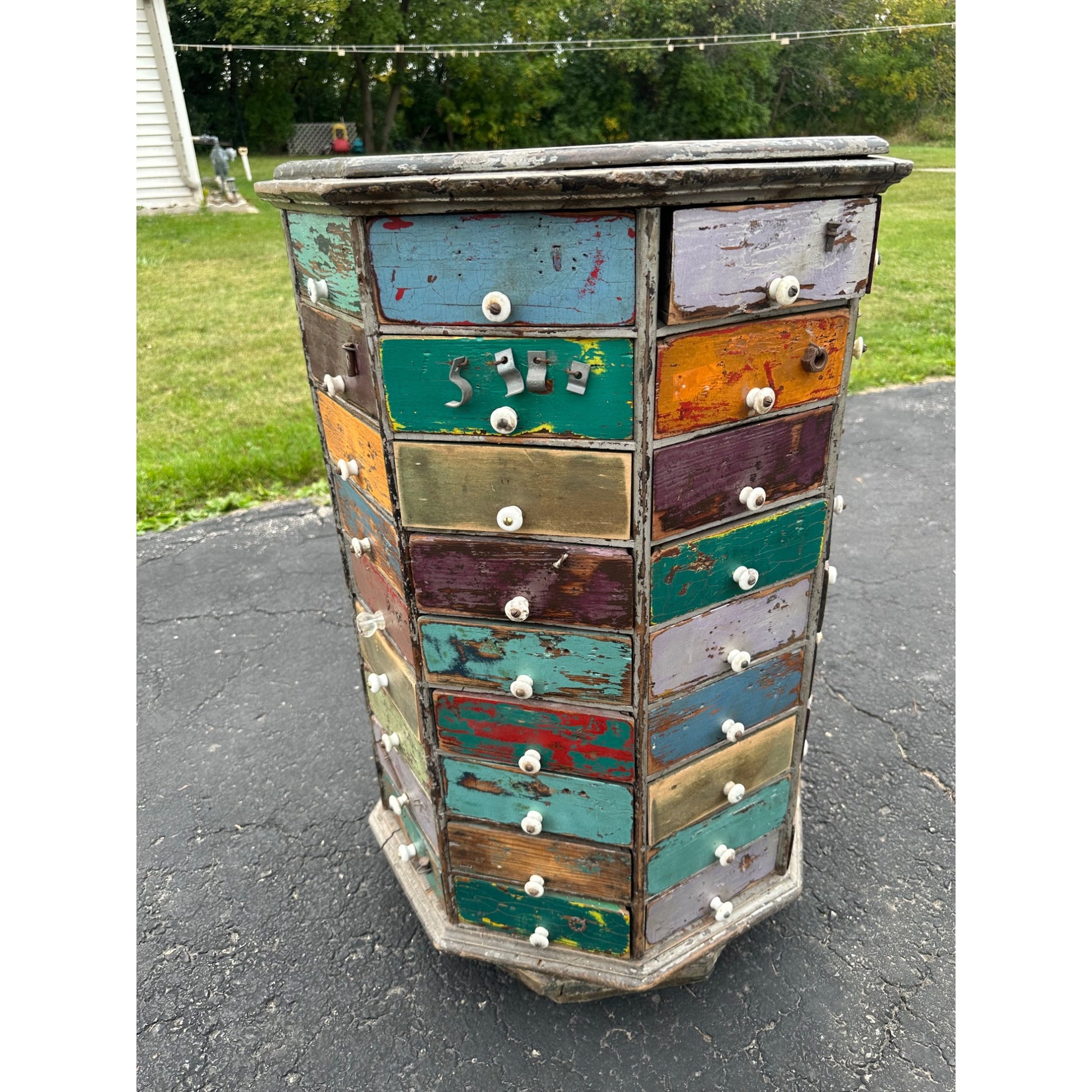 Antique Multicolor Rotating Parts Cabinet Hardware General Store Octagonal