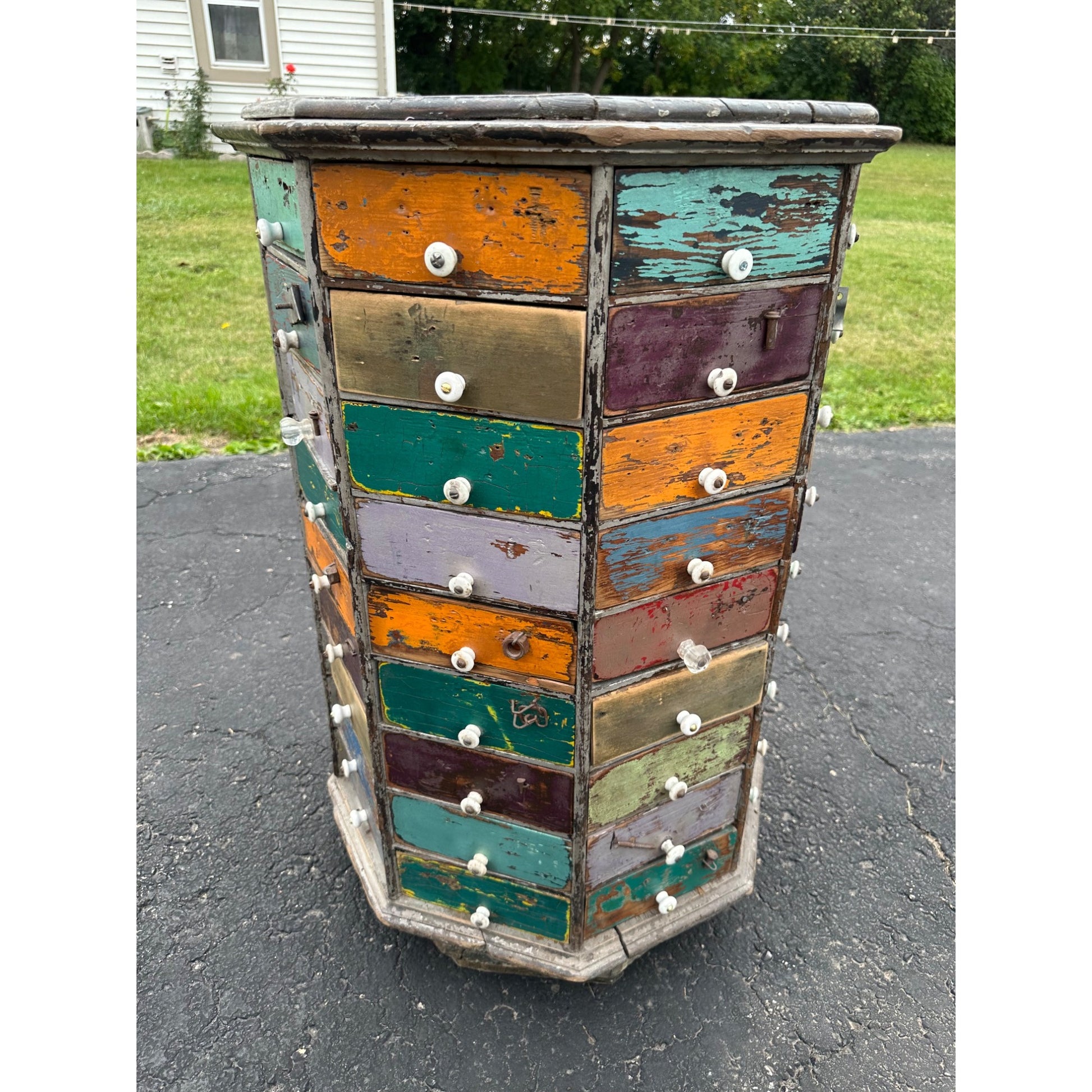 Antique Multicolor Rotating Parts Cabinet Hardware General Store Octagonal