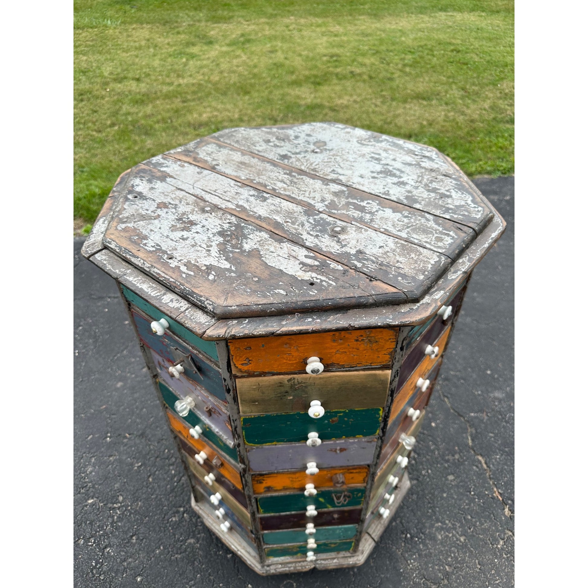 Antique Multicolor Rotating Parts Cabinet Hardware General Store Octagonal