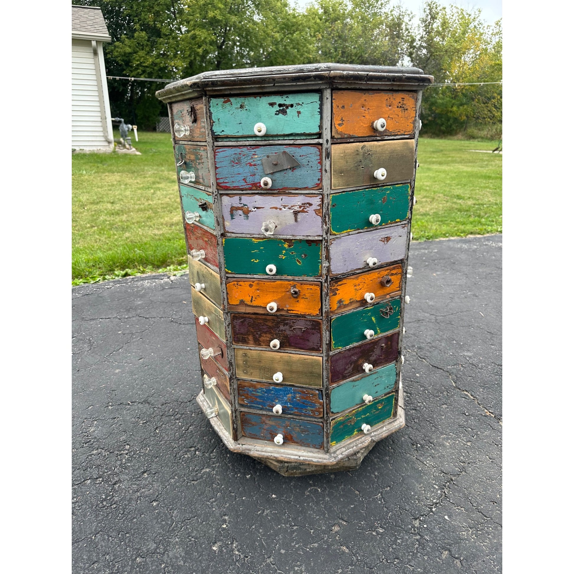 Antique Multicolor Rotating Parts Cabinet Hardware General Store Octagonal