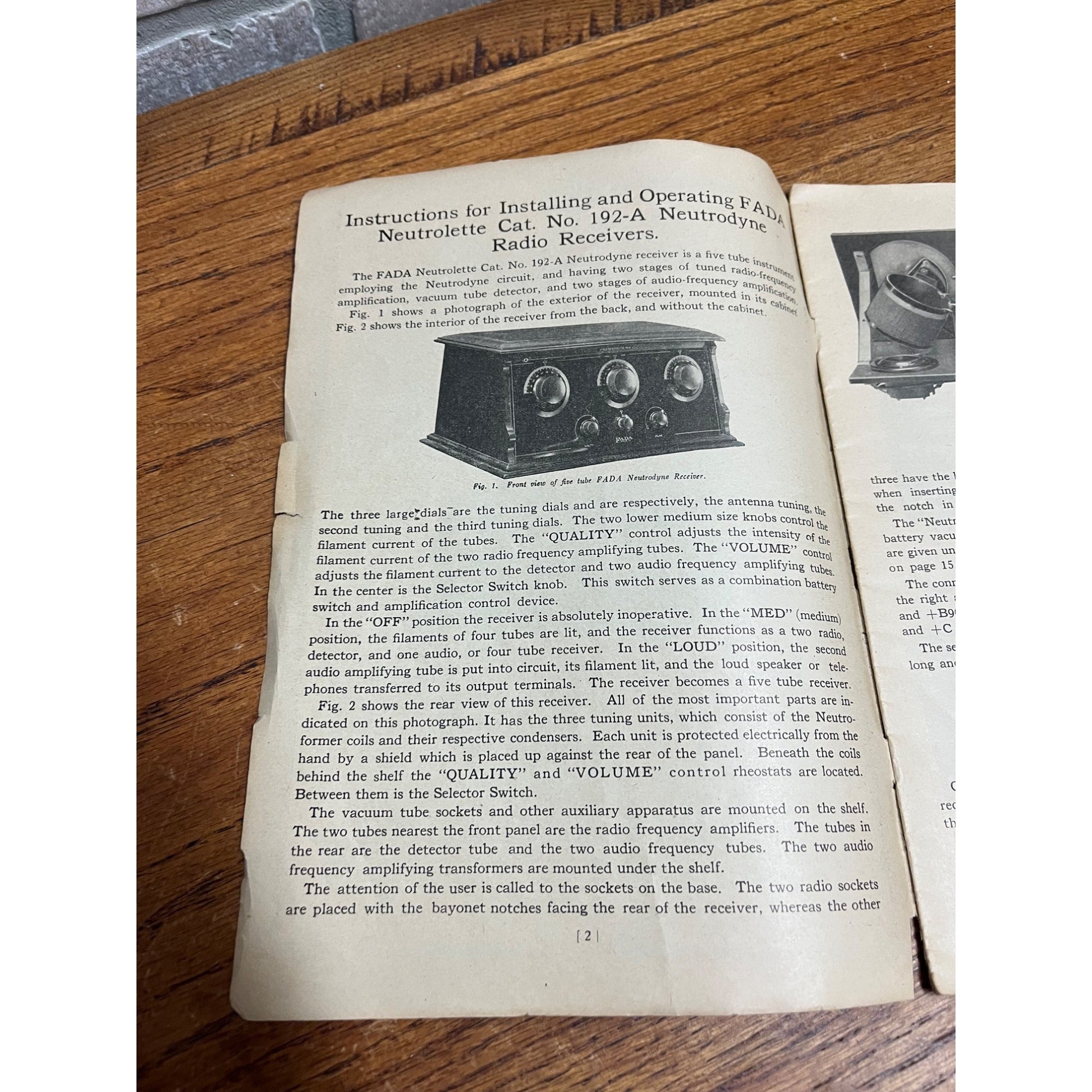 Vintage FADA Neutrolette Radio Receivers No. 192-A Instructions Manual