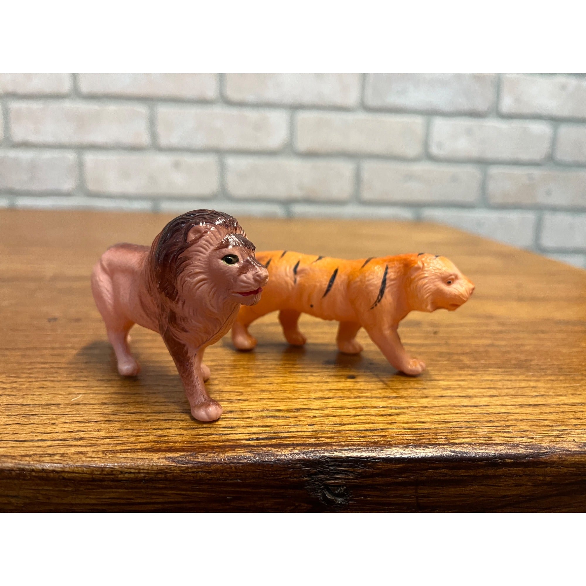 Vintage Lion & Tiger Celluloid Toy Christmas Putz Decoration Ornaments Lot (2)