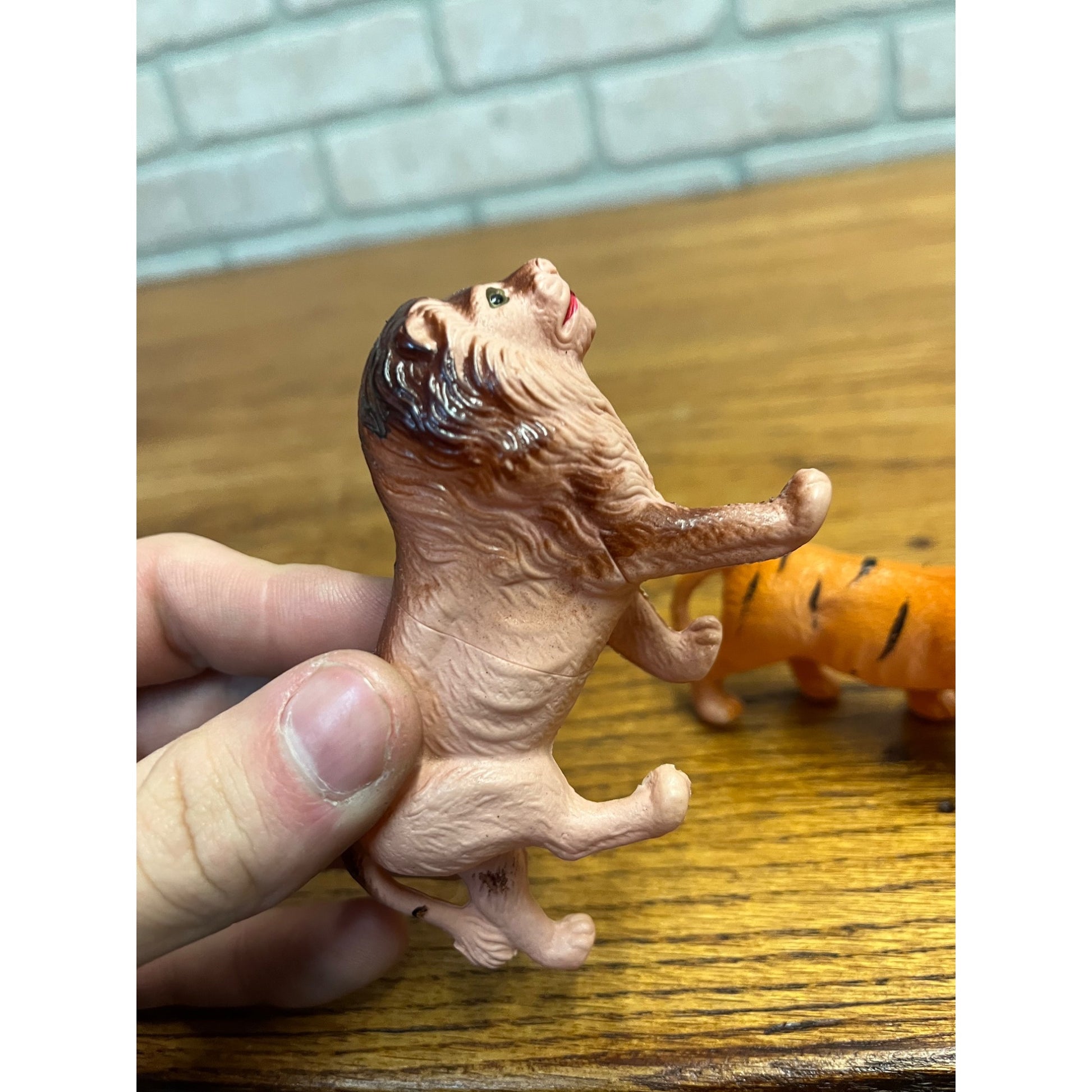 Vintage Lion & Tiger Celluloid Toy Christmas Putz Decoration Ornaments Lot (2)