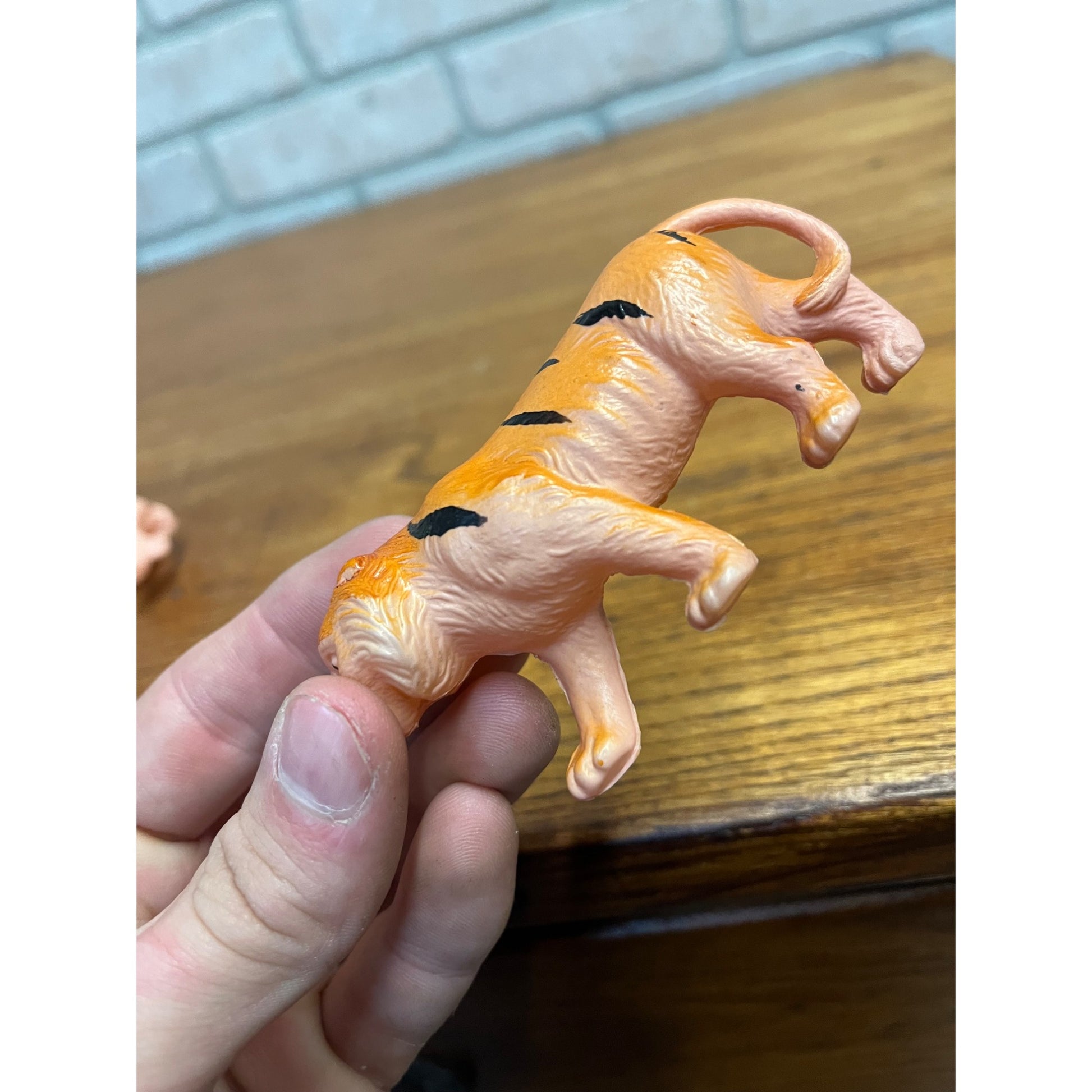 Vintage Lion & Tiger Celluloid Toy Christmas Putz Decoration Ornaments Lot (2)